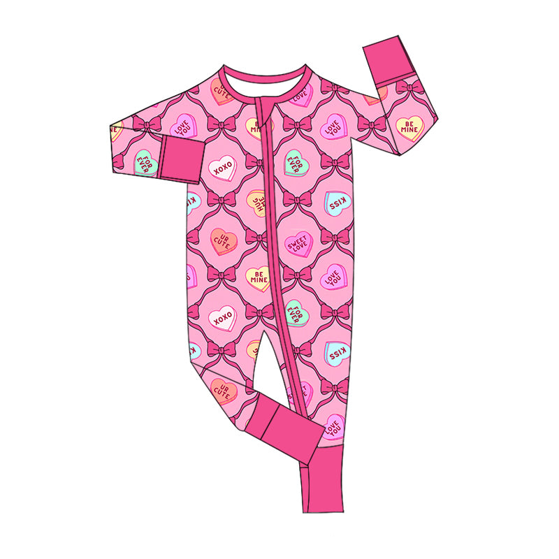 presale LR2150 Valentine's Day Letter Heart Bow Pattern Rose Red Zipper Long Sleeve Bodysuit 2024 11.7