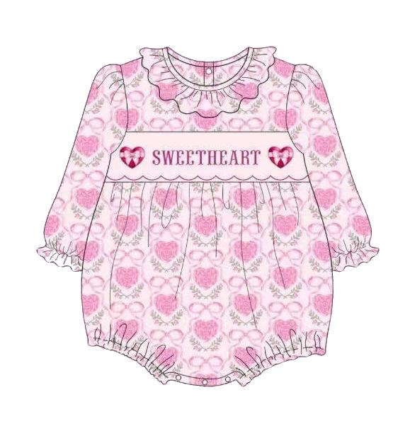 presale LR2152 Pink long-sleeved bodysuit with heart and bow pattern 2024 .11.11