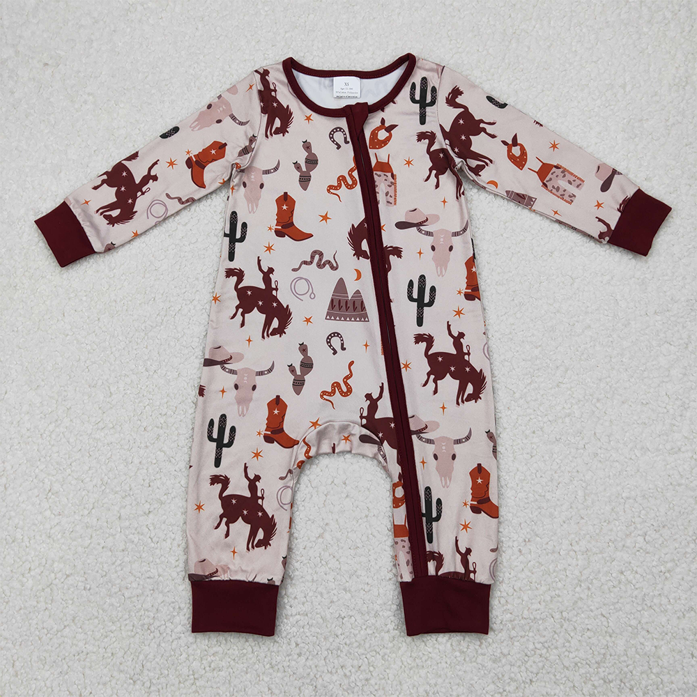 LR2188 Baby Boys Riding Boots Star Brown Zipper Long Sleeve Bodysuit D 4.8