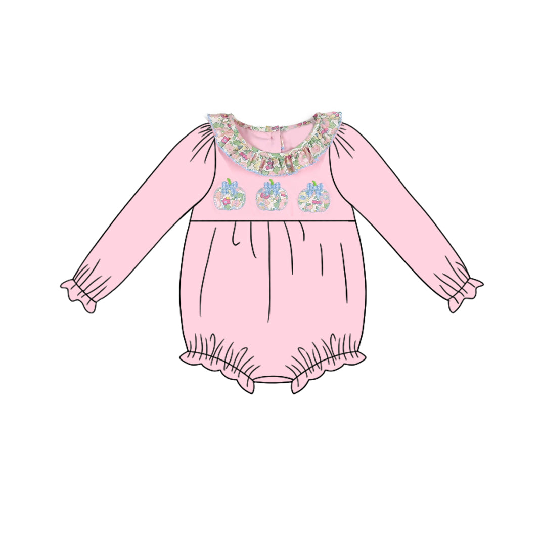 presale LR2200 Baby Girls Pink Long Sleeves Pumpkins Ruffle Rompers D 5.14