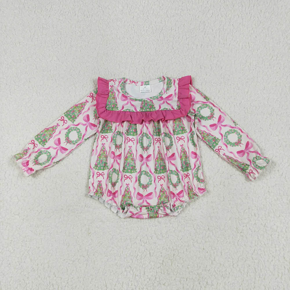 Sibling Baby Girls Christmas Trees Bows Rompers Outfits Sets D 7.8