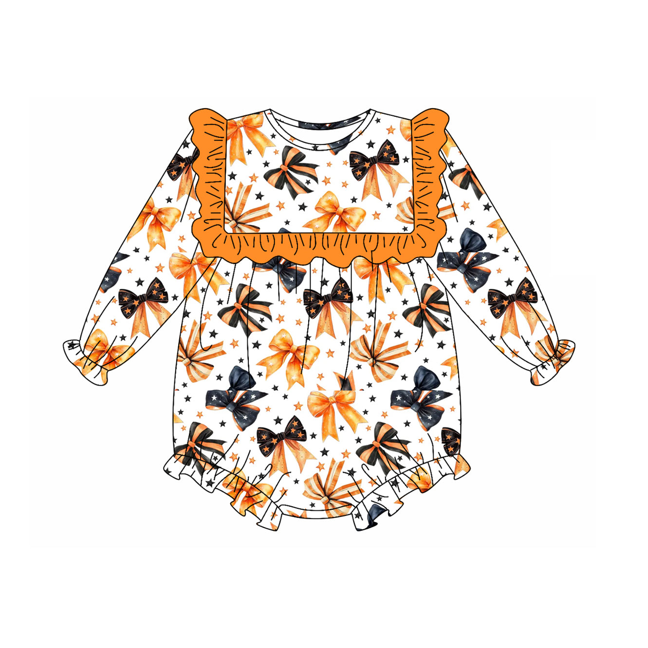 LR2207 Baby Girls Long Sleeves Colorful Bows Stars Ruffle Rompers D 6.24