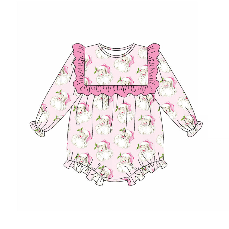 presale LR2208 Baby Girls Long Sleeves Pink Santa Ruffle Rompers D 6.24