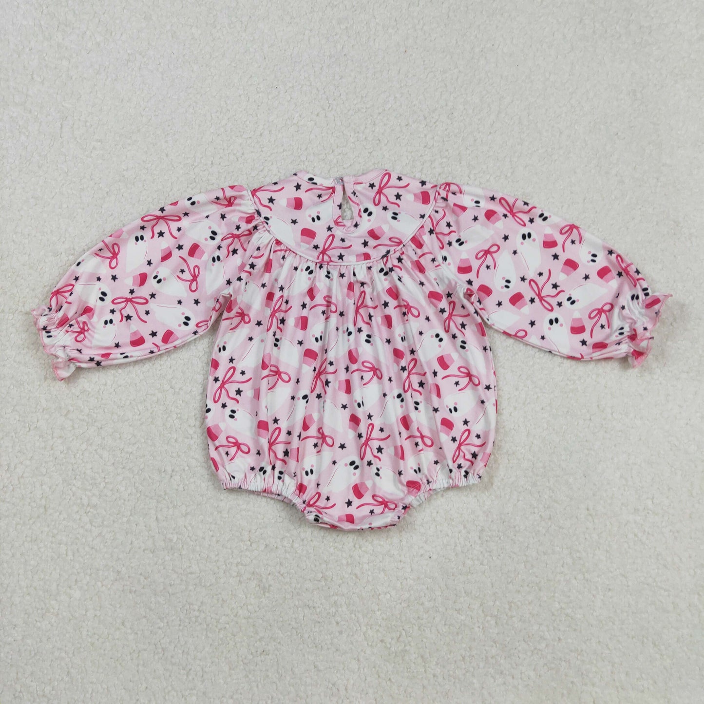 LR2216 Ghost candy corn smocked bow girls Halloween romper D 901
