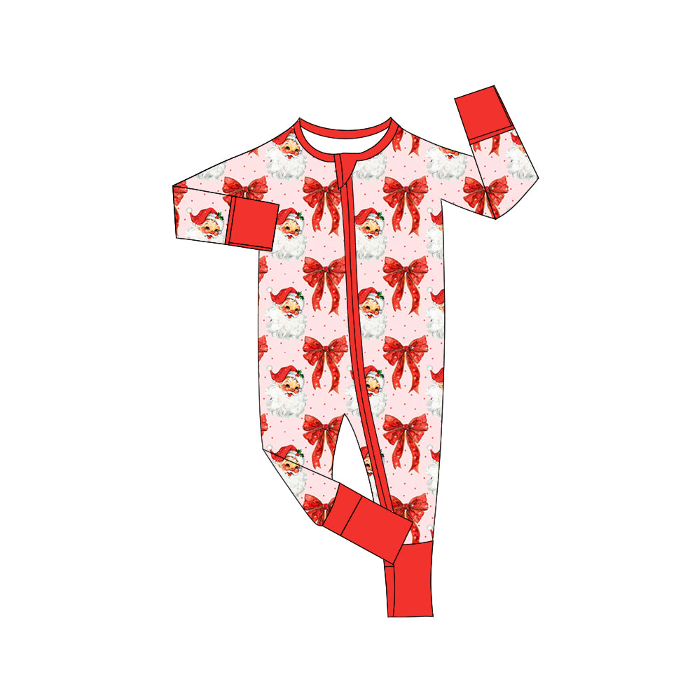 presaleLR2223 Baby Girls Long Sleeves Red Santa Bows Zipper Pant Rompers D 5.16