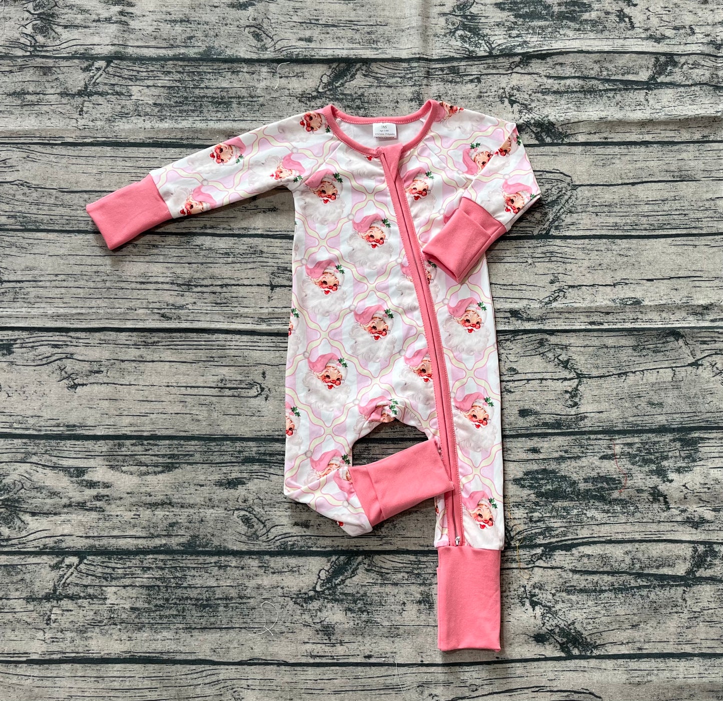 LR2224 Baby Girls Long Sleeves Pink Santa Plaid Zipper Pant Rompers D 5.16