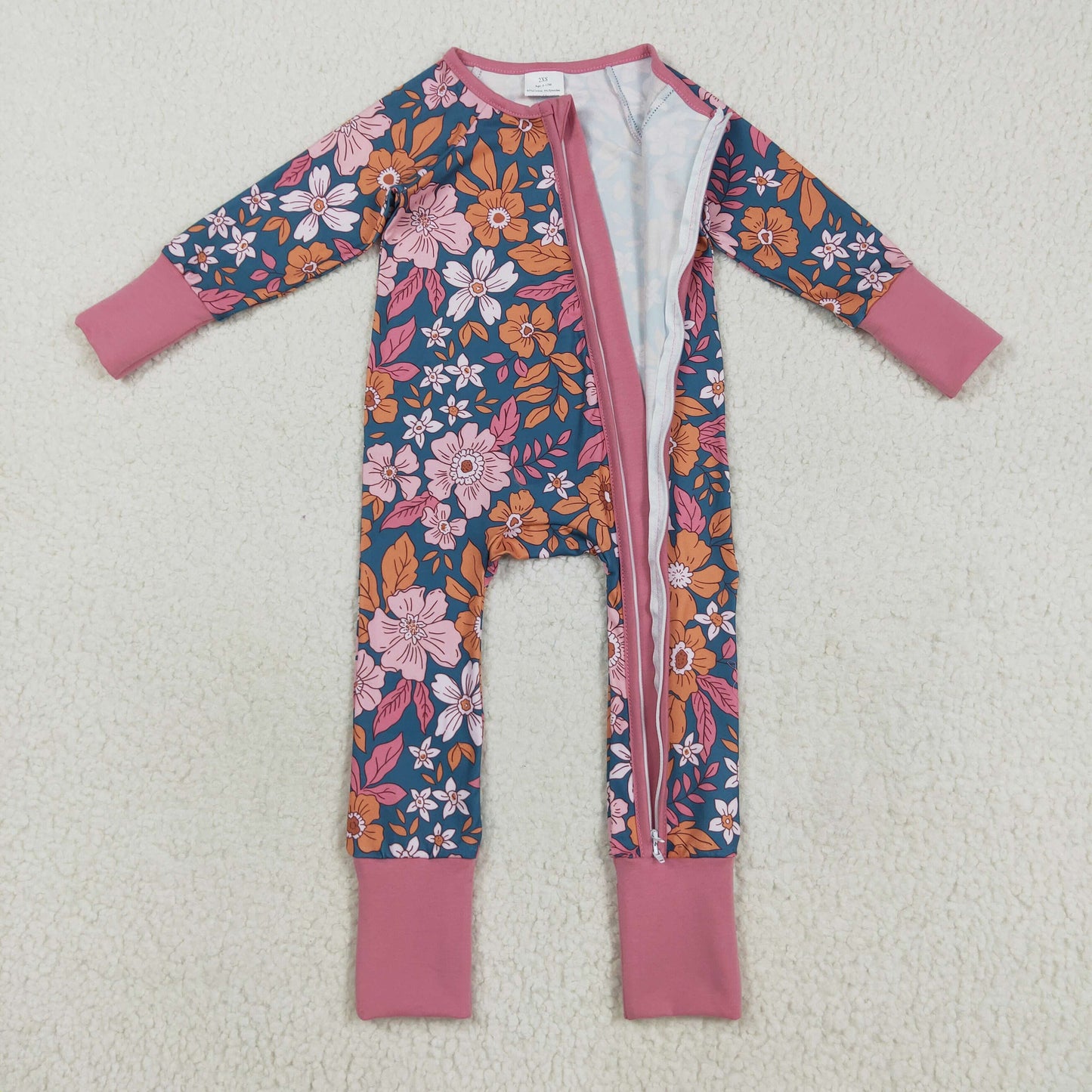 LR2244 Baby Girls Lavender Long Sleeves Floral Zipper Rompers D 7.15