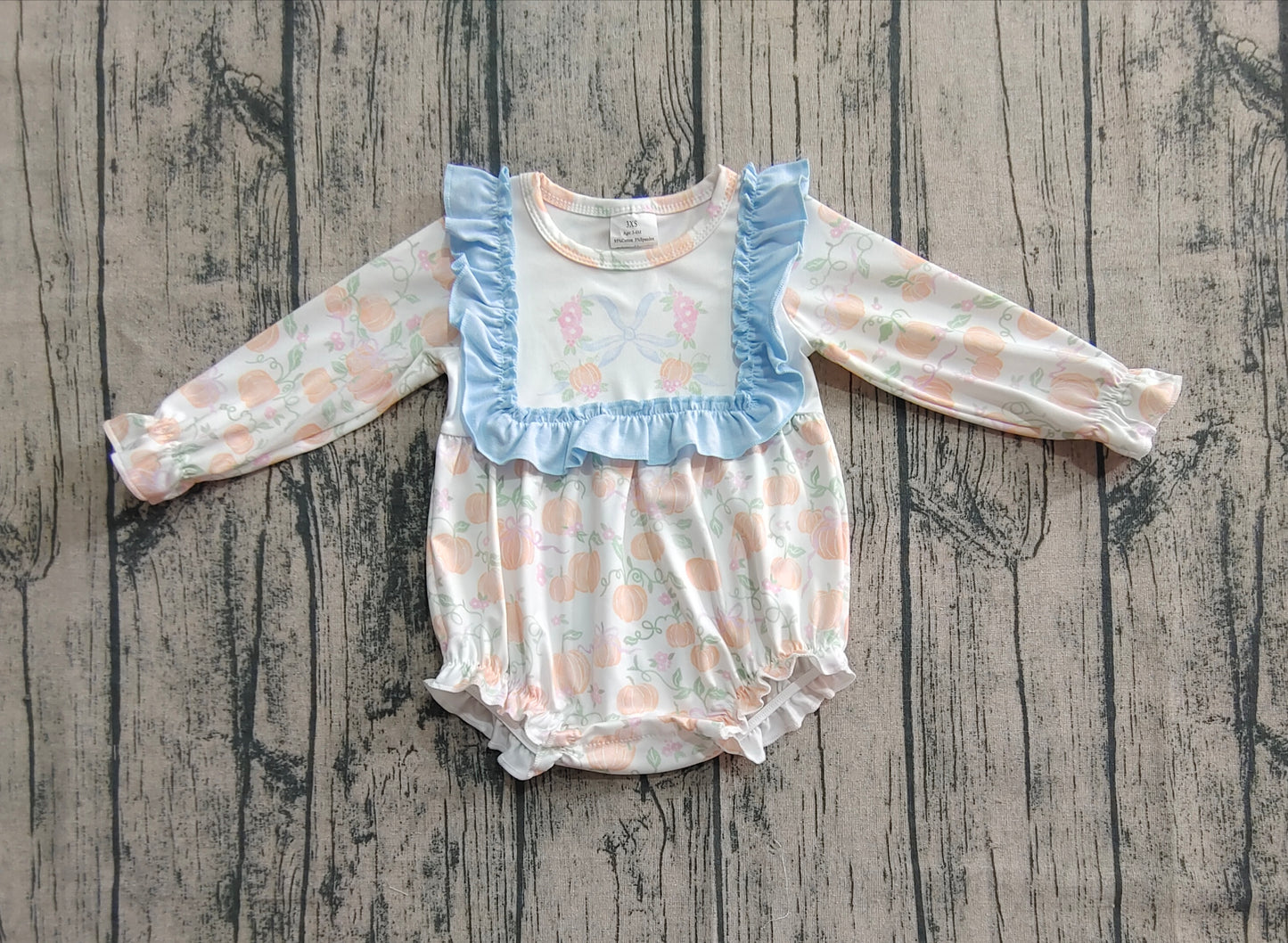 LR2256 Baby Girls Long Sleeves Pumpkins Bows Plaid Ruffle Rompers D 7.5