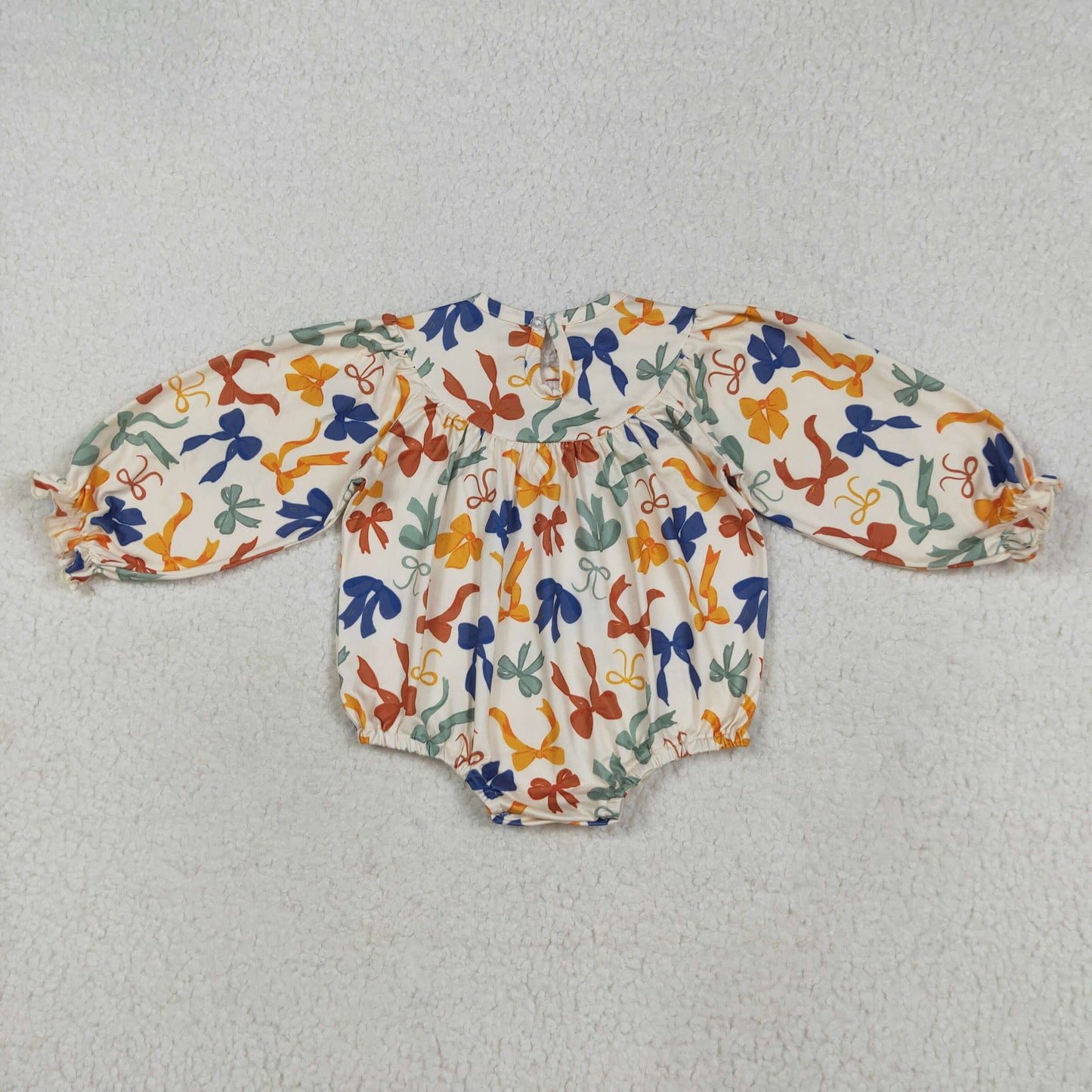 LR2257 Baby Girls Long Sleeves Smocked Thankful Colorful Bows Ruffle Rompers D 7.21