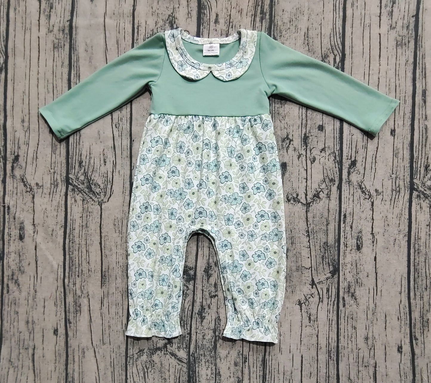 LR2258 Baby Girls Aqua Long Sleeves Floral Ruffle Pant Rompers D 7.14