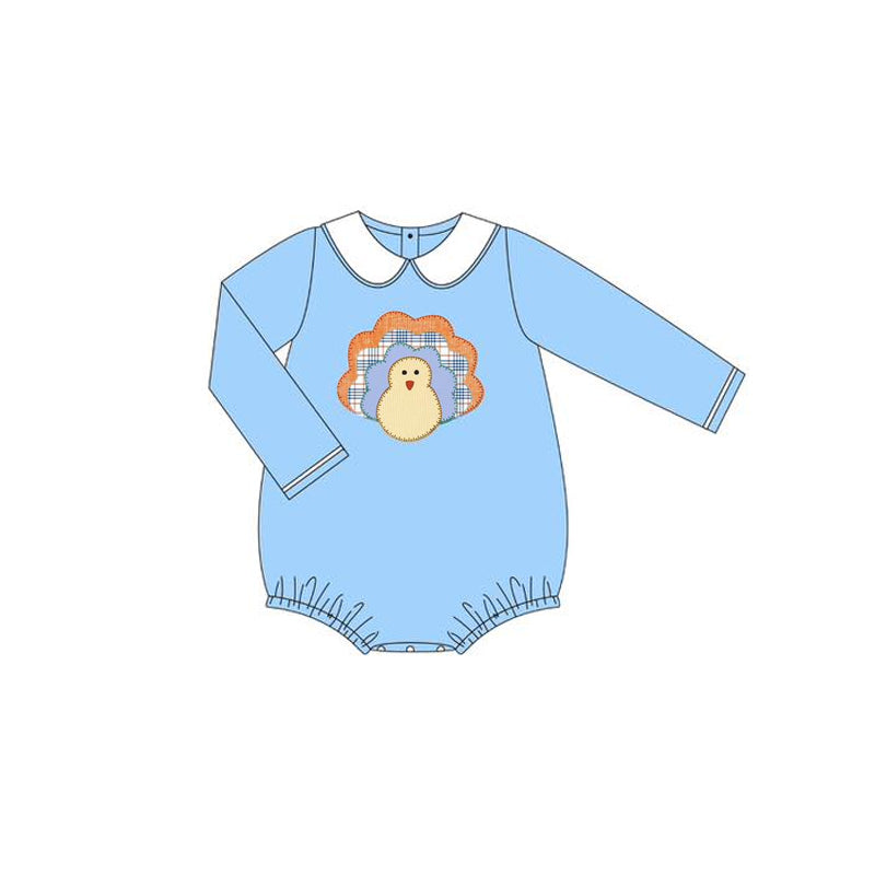 LR2261 Baby Boys Blue Long Sleeves Turkey Bummies Rompers D 7.14