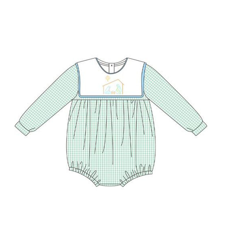 LR2265 Baby Boys Aqua Plaid Long Sleeves Jesus Bummies Rompers D 7.12