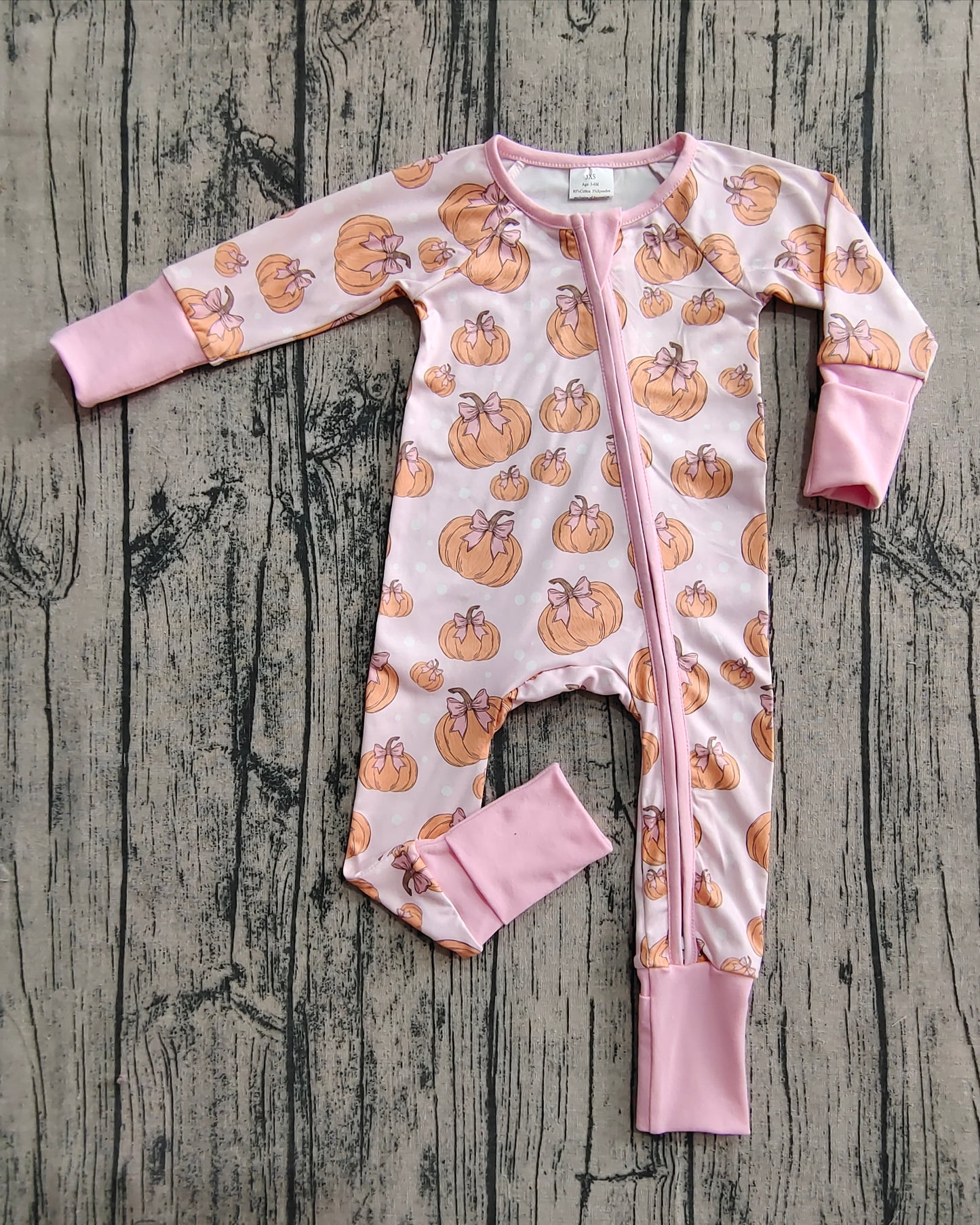 LR2271 Baby Girls Long Sleeves Pink Bows Pumpkins Plaid Zipper Rompers D 6.16