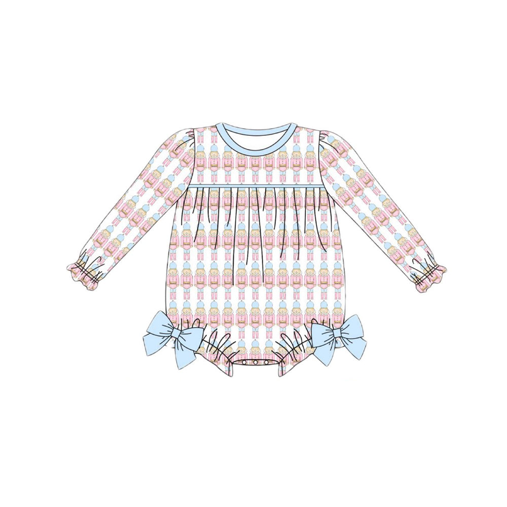 LR2298 Baby Girls Long Sleeves Soldiers Plaid Bows Ruffle Rompers D 6.9