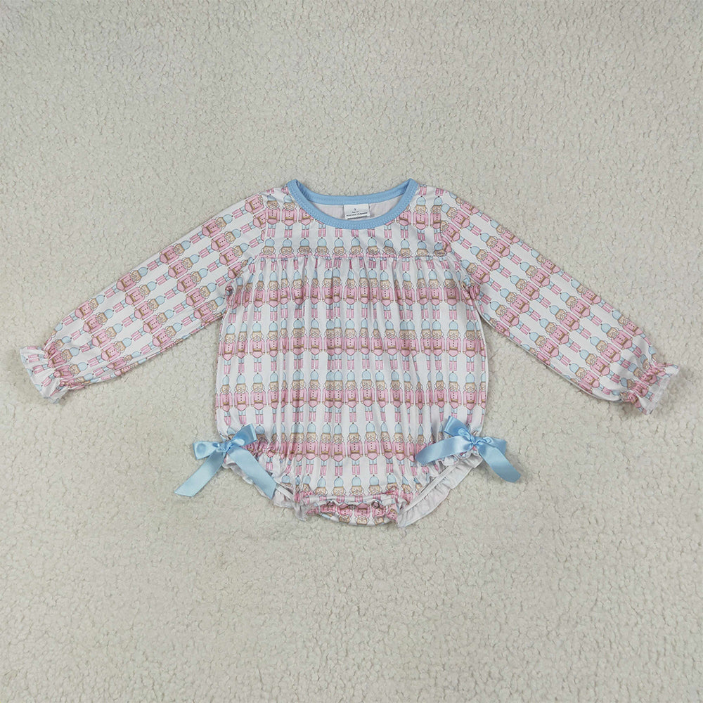LR2298 Baby Girls Long Sleeves Soldiers Plaid Bows Ruffle Rompers D 6.9