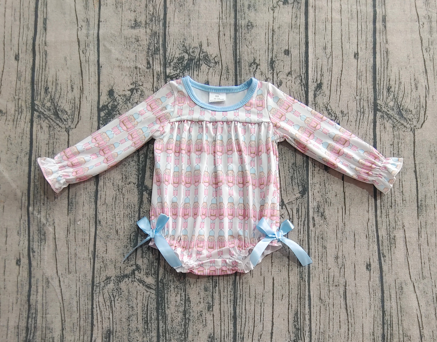 LR2298 Baby Girls Long Sleeves Soldiers Plaid Bows Ruffle Rompers D 6.9