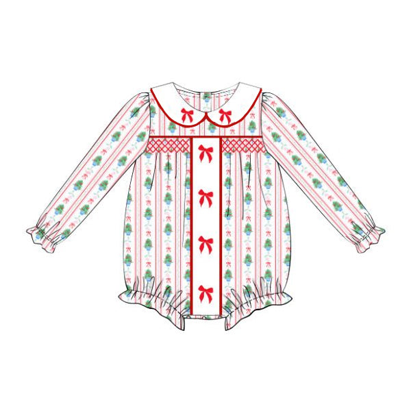 presale LR2303 Baby Girls Long Sleeves Red Green Bows Stripes Ruffle Rompers D 6.11
