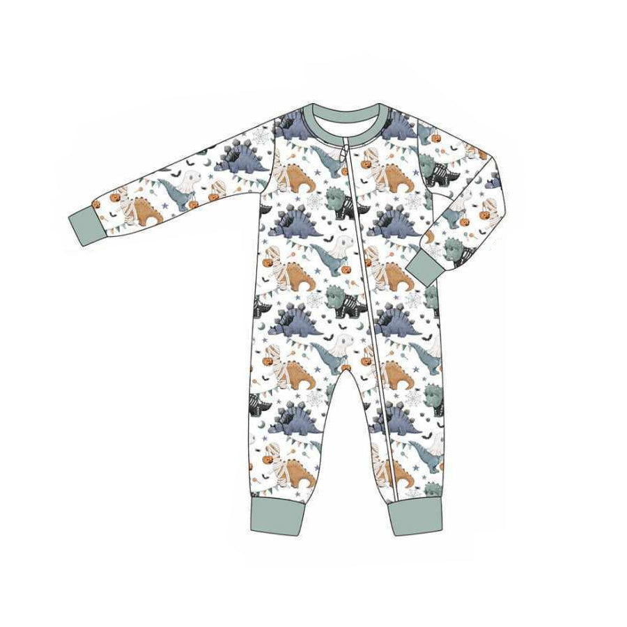 presale LR2305 Baby Boys Long Sleeves Ghosts Dinosaurs Plaid Zipper Rompers D 6.14
