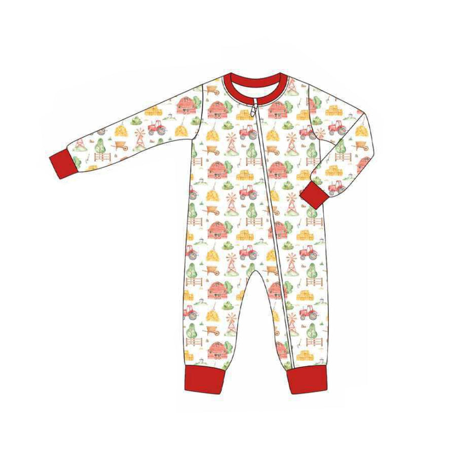 presale LR2306 Baby Boys Long Sleeves House Truck Farm Zipper Rompers D 6.14