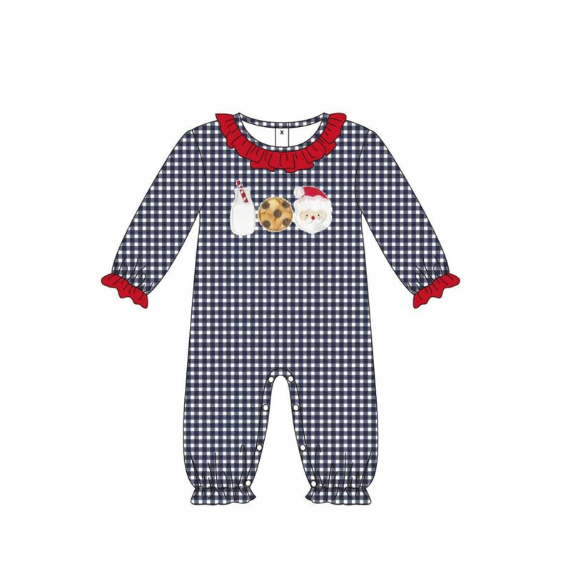 presale LR2318 Baby Girls Black Plaid Long Ruffle Sleeves Milk Santa Pant Rompers D 6.14