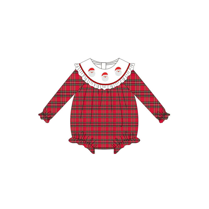 presale LR2320 Baby Girls Red Plaid Long Sleeves Santa Ruffle Rompers D 6.14