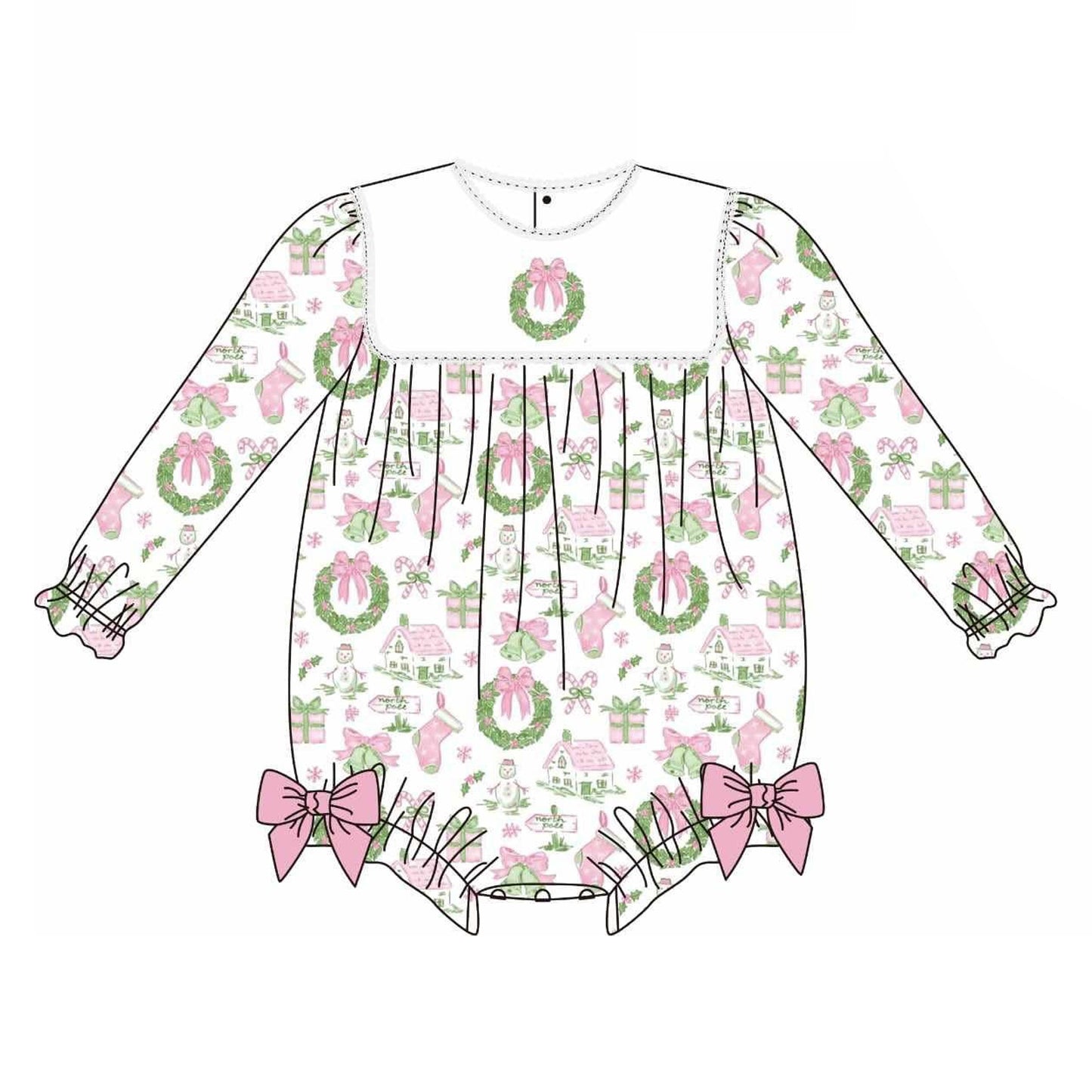 LR2325 Baby Girls Long Sleeves Pink Gifts Bows Holly Plaid Ruffle Rompers D 829