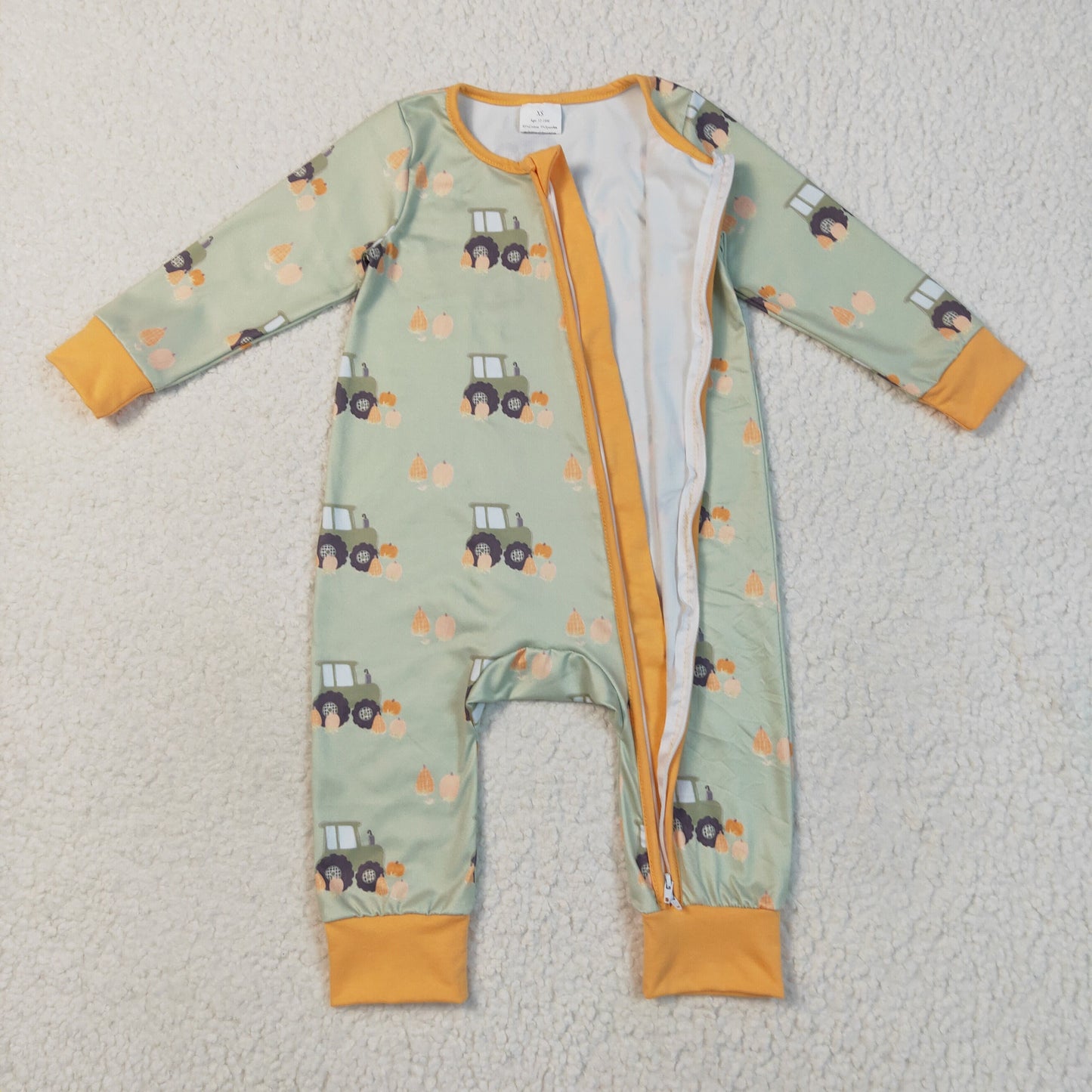 LR2335 Baby Boys Green Long Sleeves Pumpkins Trucks Zipper Rompers D 7.14