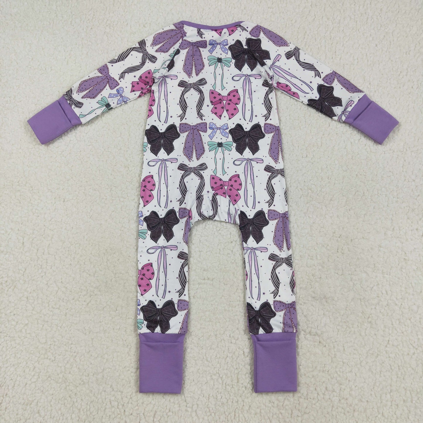 LR2358 Baby Girls Long Sleeves Colorful Bows Zipper Rompers D 7.21
