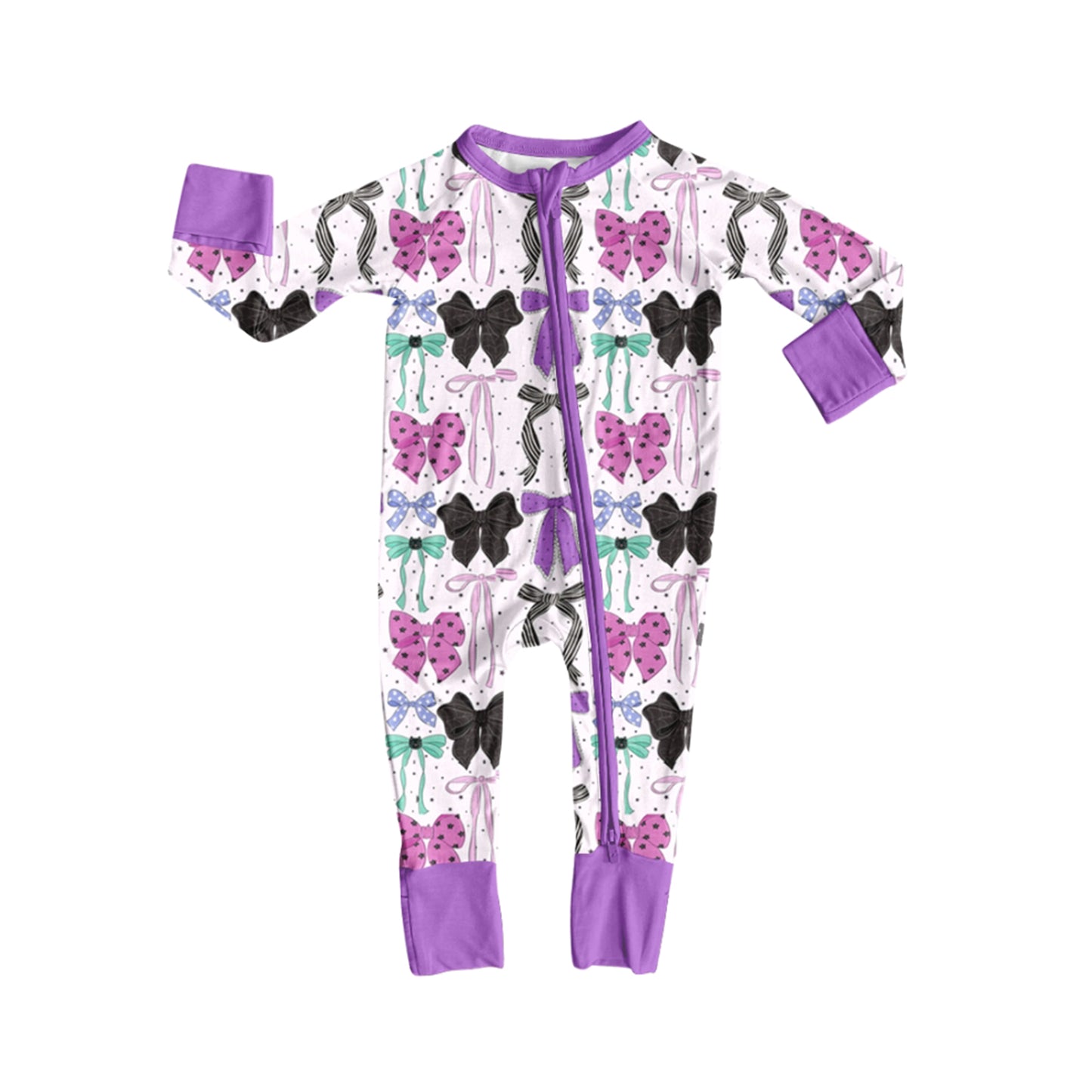 LR2358 Baby Girls Long Sleeves Colorful Bows Zipper Rompers D 7.21