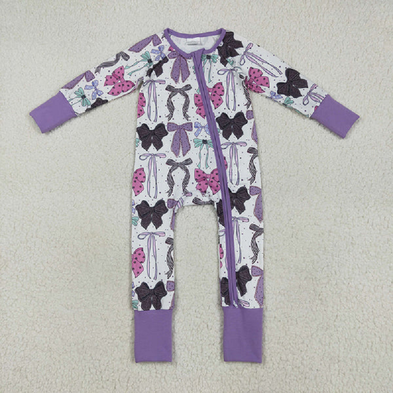 Sibling Baby Girls Purple Bows Pajamas Rompers Outfits Sets D 7.21