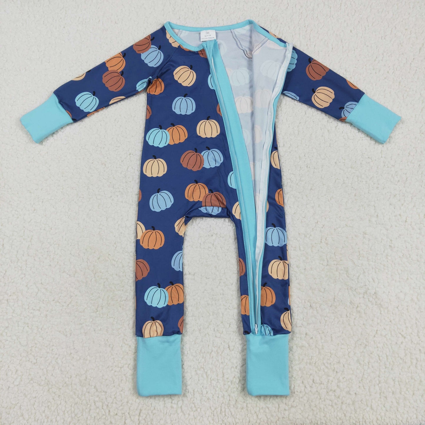 LR2364 Baby Girls Long Sleeves Colorful Pumpkins Zipper Pant Rompers D 7.14