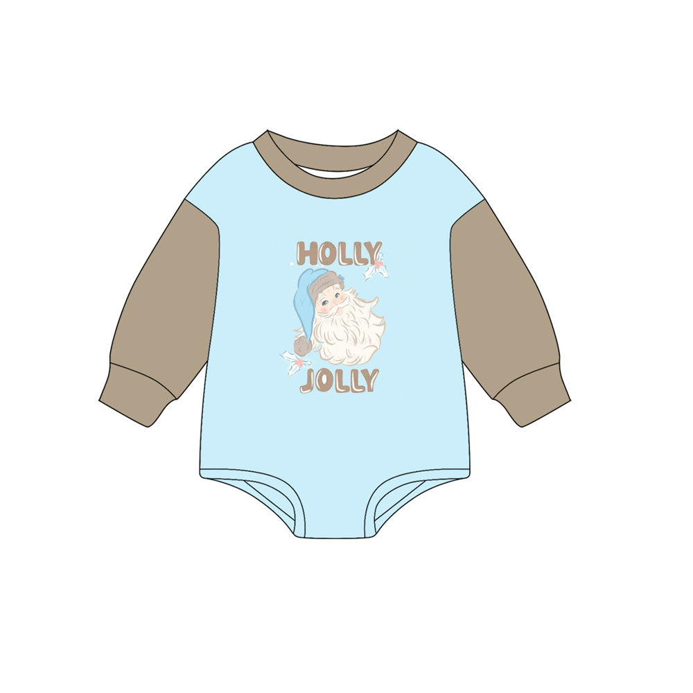 presale LR2376 Baby Boys Gray Long Sleeves Holly Santa Rompers D 7.1