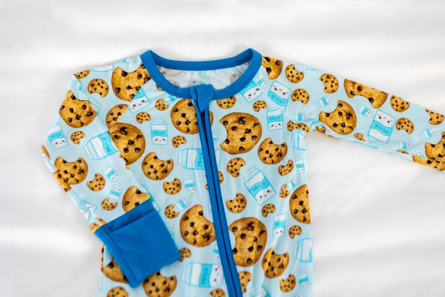 presale LR2397 Baby Boys Blue Long Sleeves Milk Cookies Zipper Pant Rompers D 7.4