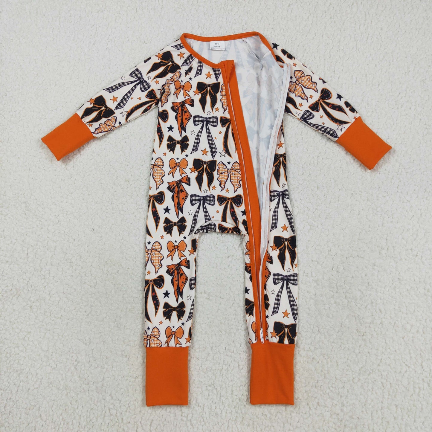 LR2409 Baby Boys Long Sleeves Bows Stars Plaid Zipper Pant Rompers D 7.5