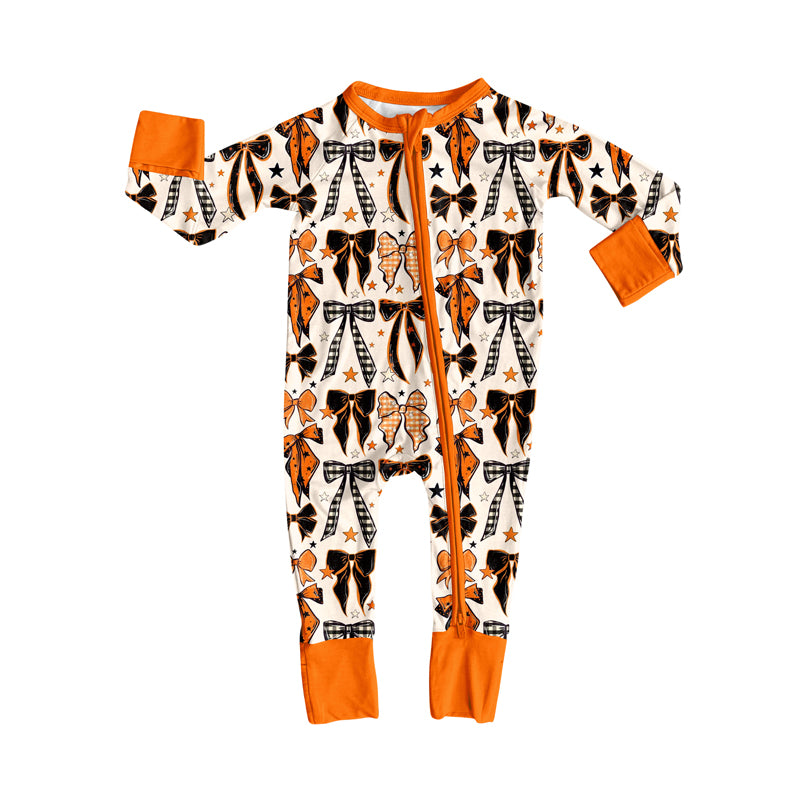 LR2409 Baby Boys Long Sleeves Bows Stars Plaid Zipper Pant Rompers D 7.5