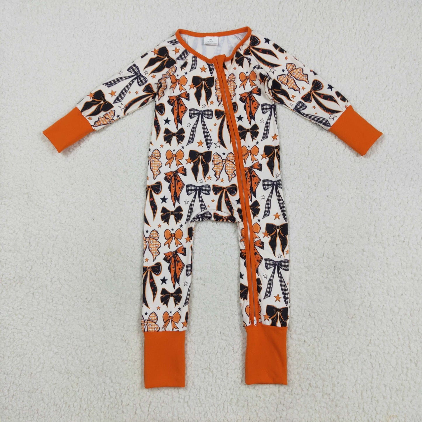 Sibling Baby Kids Orange Black Bows Stars Halloween Pajams Sets Zipper Footie Rompers D 816