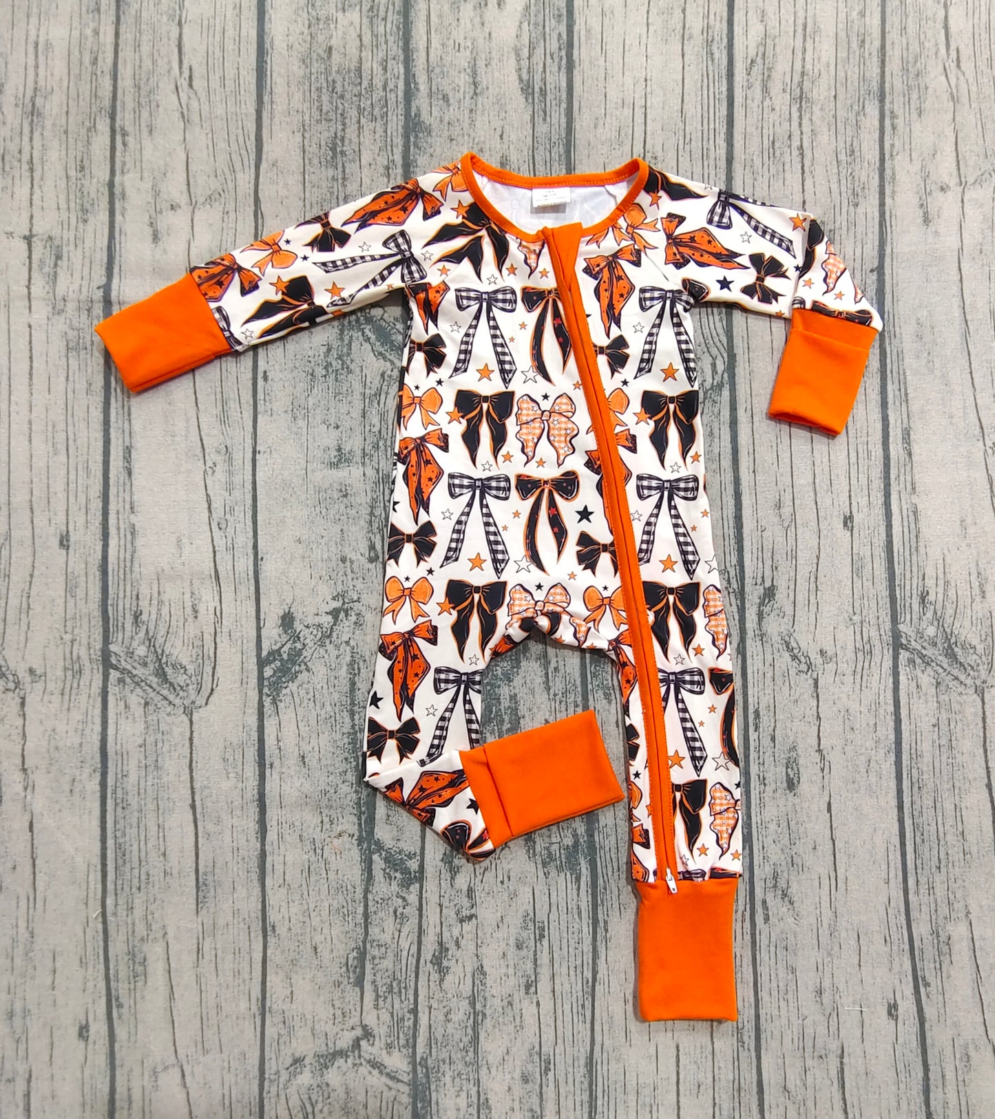 LR2409 Baby Boys Long Sleeves Bows Stars Plaid Zipper Pant Rompers D 7.5