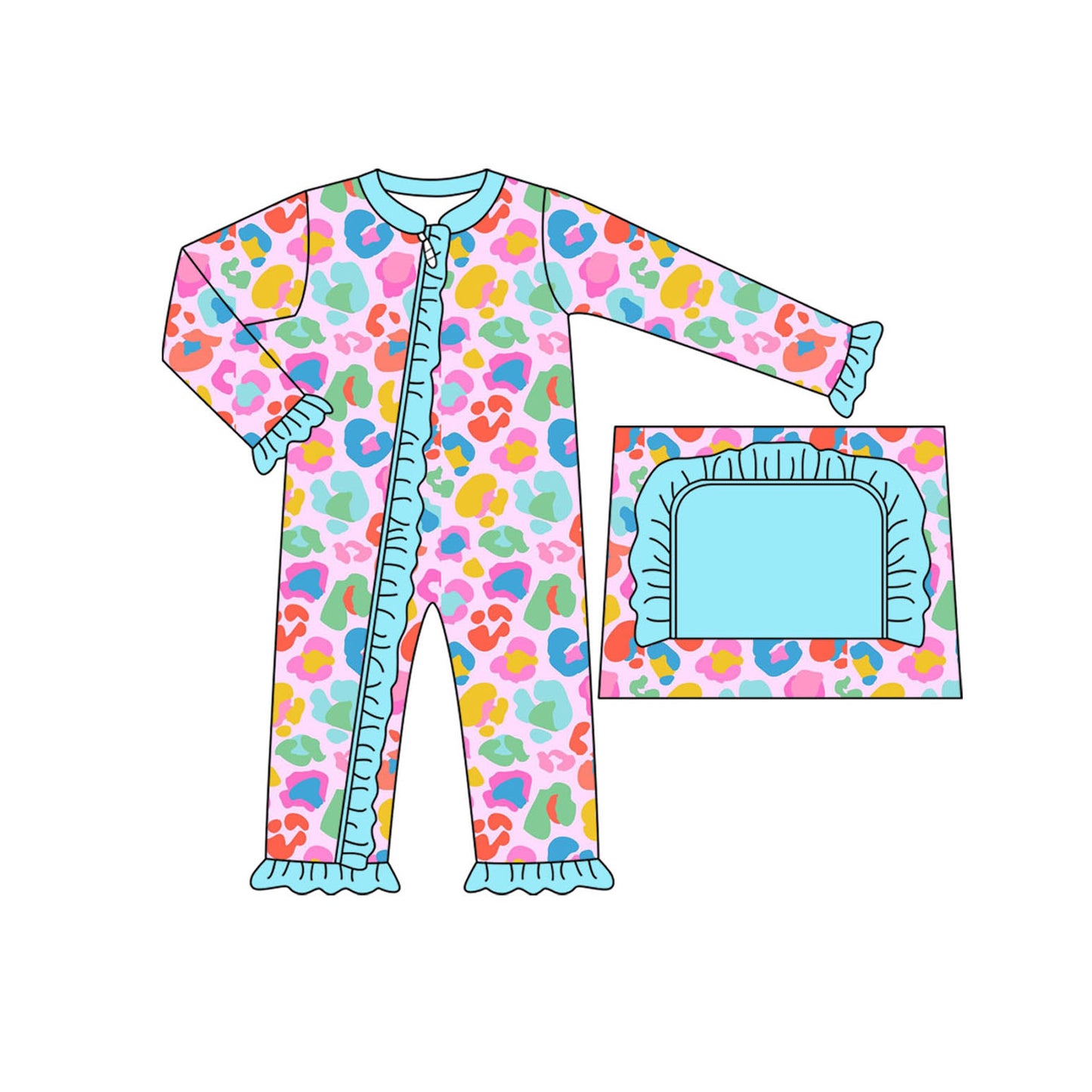 presale LR2431 Baby Girls Long Sleeves Colorful Leopard Ruffle Zipper Rompers D 7.14