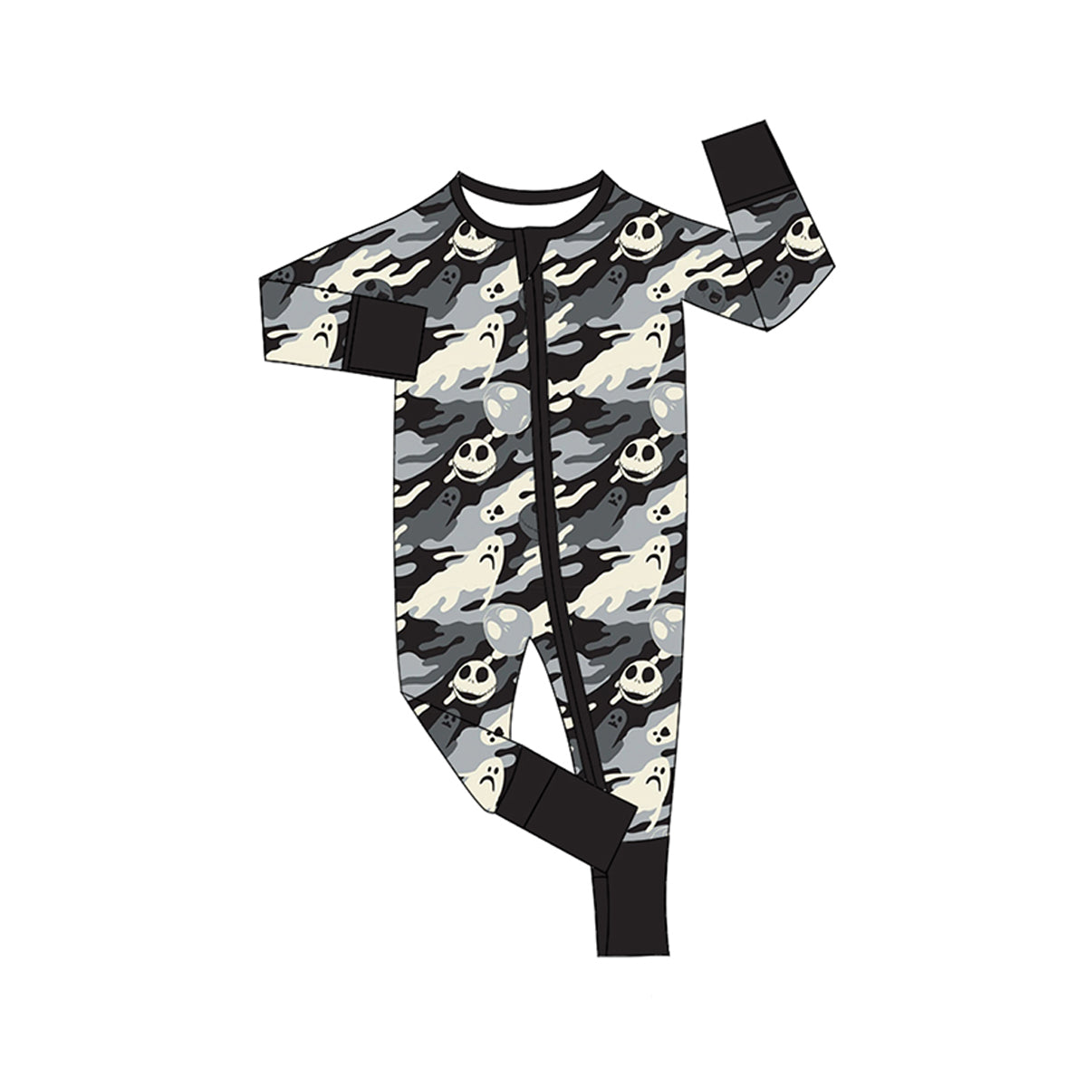 presale LR2434 Baby Boys Long Sleeves Black Camo Ghost Smiles Zipper Rompers D 7.15