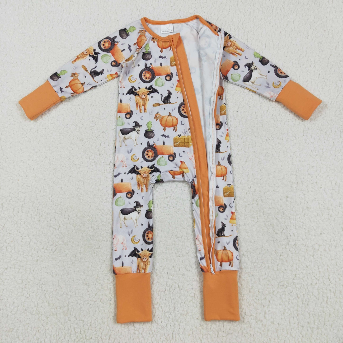 LR2444 Baby Girls Long Sleeves Bats Farm Pumpkins Zipper Rompers D 7.15