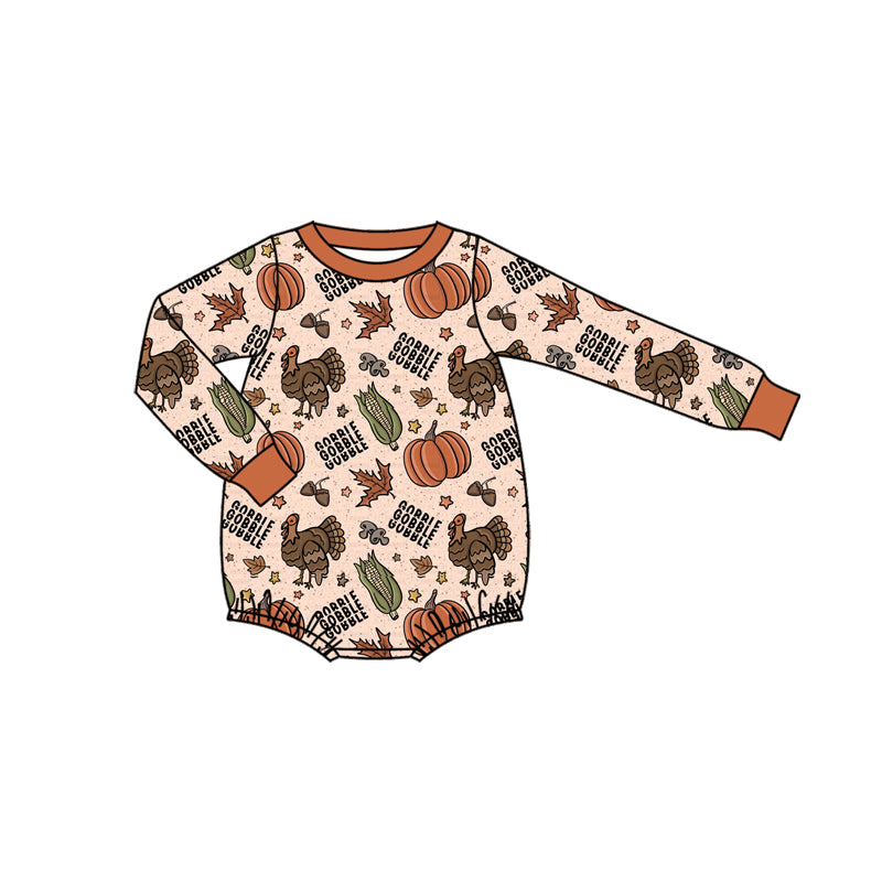 LR2447 Baby Boys Long Sleeves Turkey Pumpkins Plaid Rompers D 910