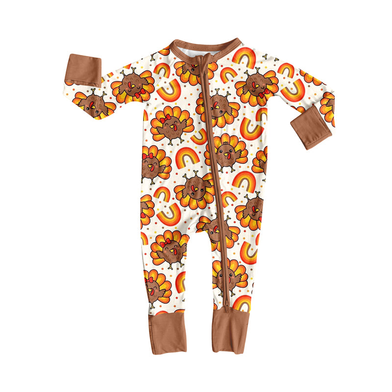 presale LR2460 Baby Boys Long Sleeves Turkey Rainbows Zipper Pant Rompers D 7.17