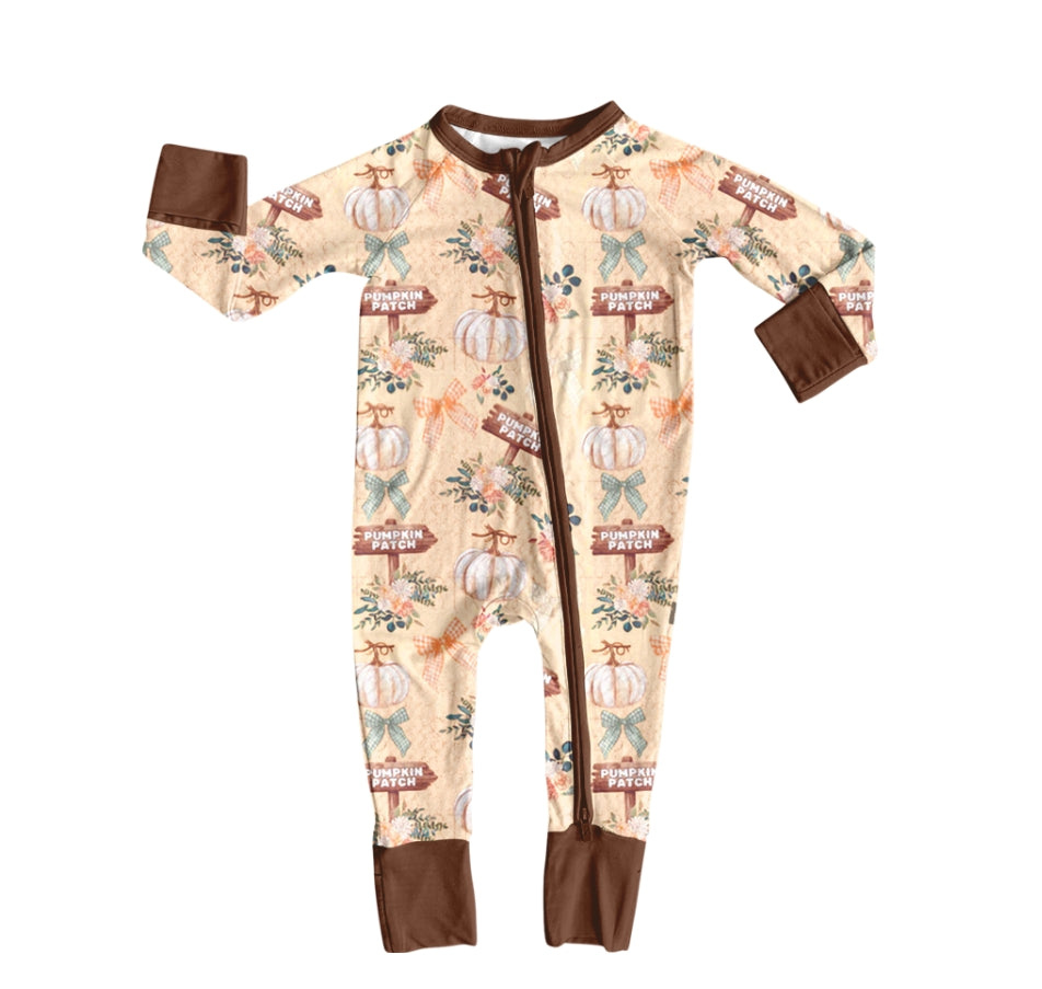 LR2462 Baby Boys Long Sleeves Pumpkins Patch Bows Zipper Pant Rompers D 822