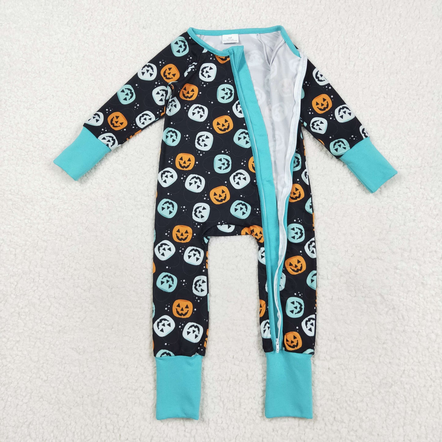 LR2465 Baby Boys Long Sleeves Colorful Ghost Pumpkins Zipper Pant Rompers D 821