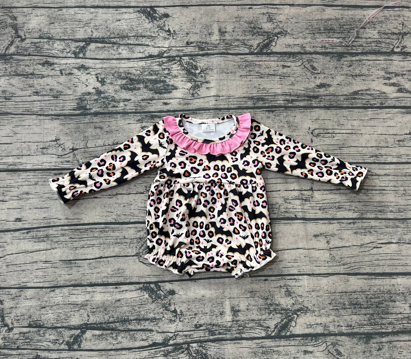 LR2473 Baby Girls Long Sleeves Leopard Bats Ruffle Rompers D 829