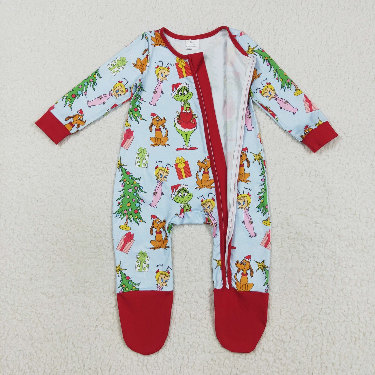 LR2478 Baby Girls Long Sleeves Cartoon Face Trees Zipper Footed Rompers D 821