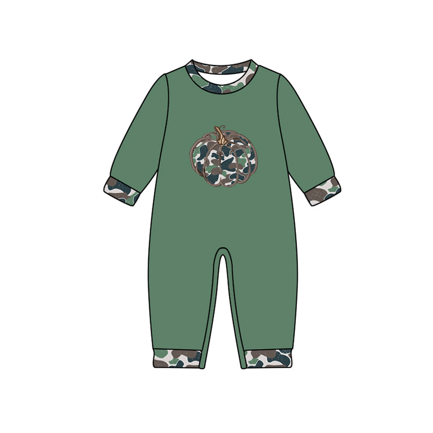presale LR2490 Baby Boys Long Sleeves Green Camo Pumpkins Pant Rompers D 7.18