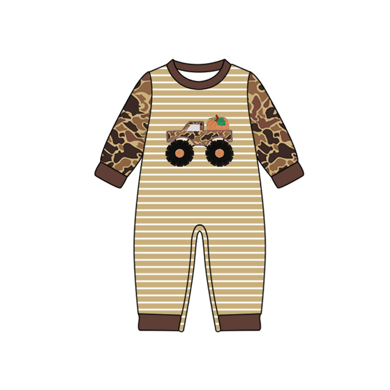 presale LR2491 Baby Boys Brown Camo Long Sleeves Truck Pumpkins Pant Rompers D 7.18