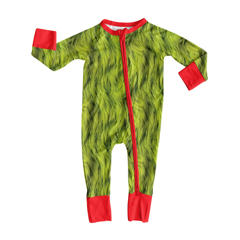presale LR2498 Baby Boys Green Christmas Zipper Rompers D 7.19