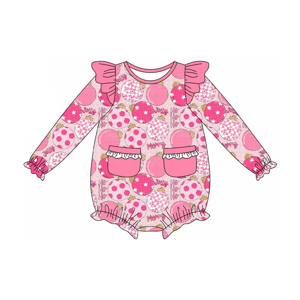 presale LR2500 Baby Girls Pink Lights Pockets Merry Christmas Ruffle Rompers D 7.22